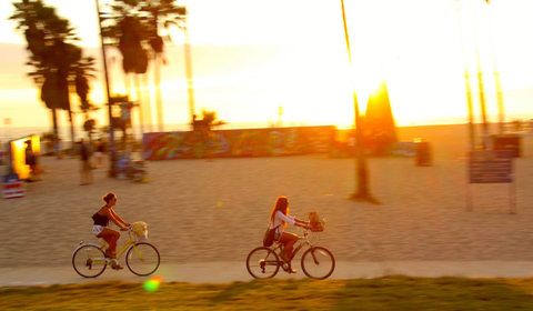 Biking Venice Beach at sunset